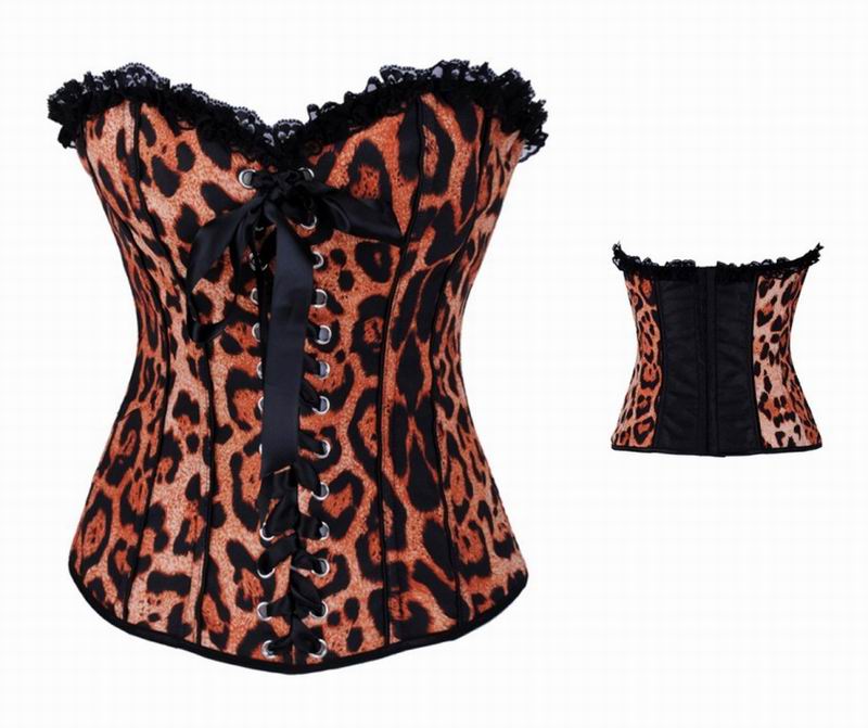 Tiger pattern print Lace trim corsets